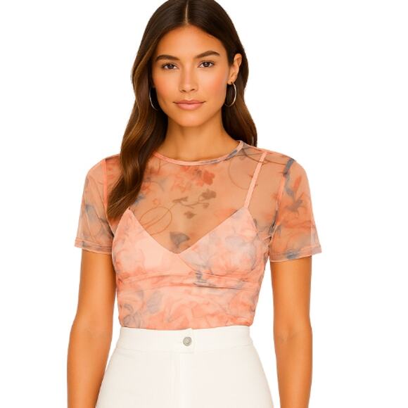 Superdown Simona Sheer Top in floral multi color NWOT Size Small - Picture 1 of 3